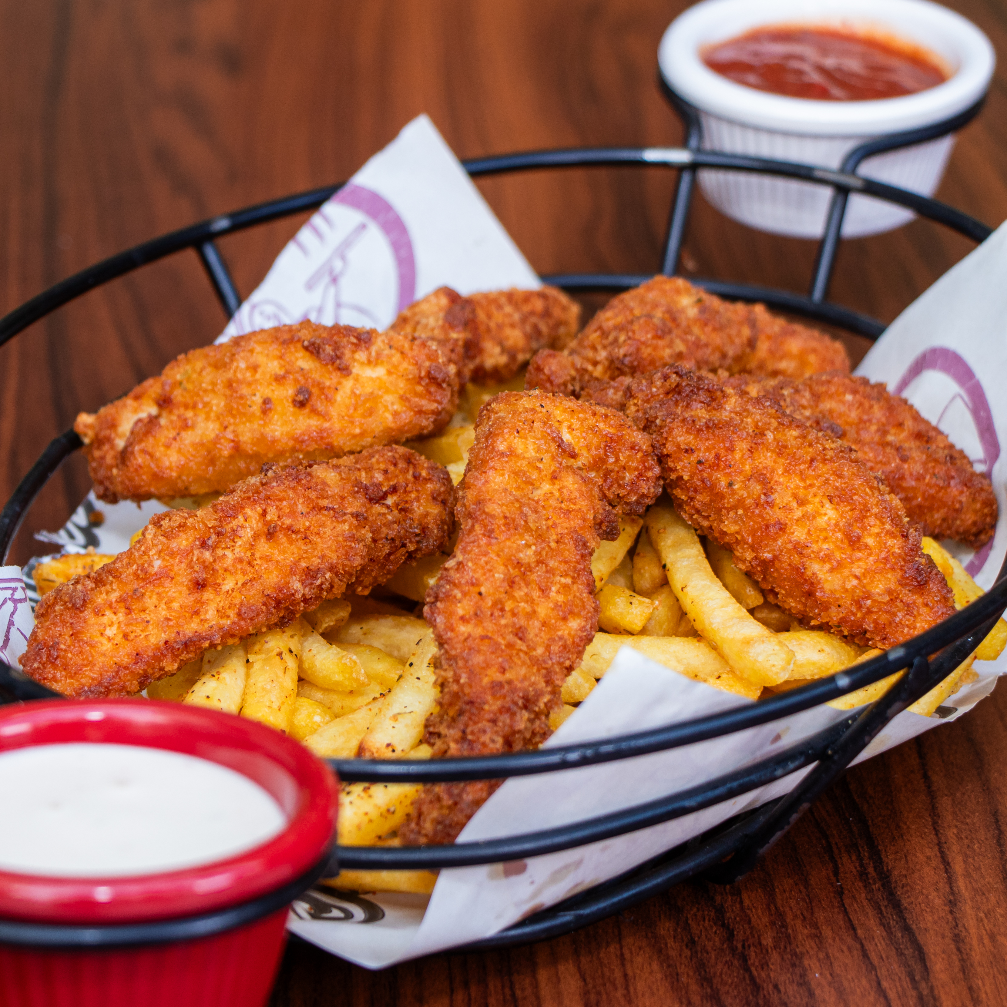 Fried cajun spiced chicken basket